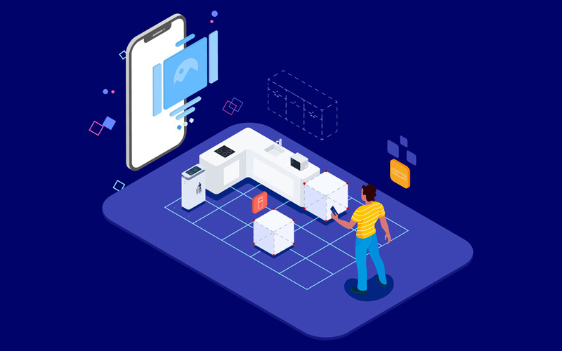 Download Иллюстрация "Arrange Furniture with AR Isometric 1 - T2 - Illustration" / Arrange Furniture with AR Isometric 1 - T2 - Illustration - Иллюстрация на тему графика isometric illustration blockchain platform finance report chart analysis growth device laptop bussiness strategy people design.