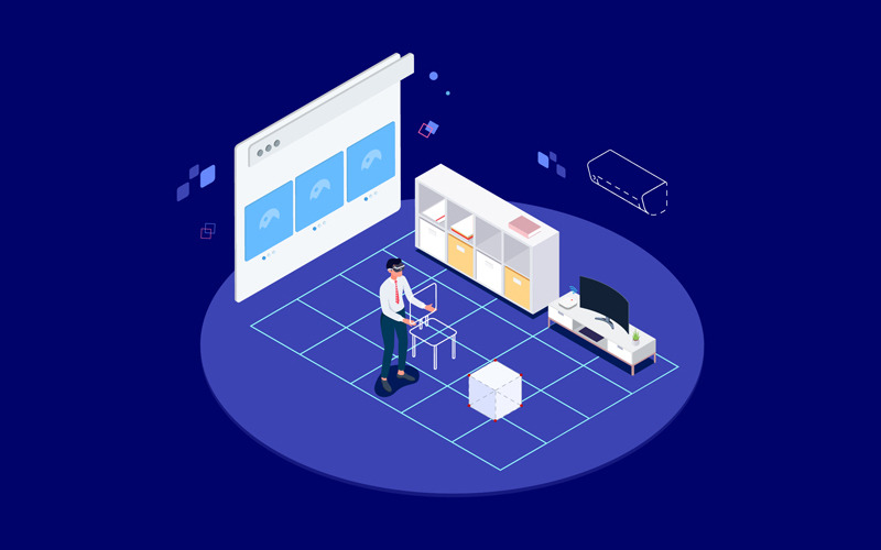 Download Иллюстрация "Arrange Furniture with AR Isometric 2 - T2 - Illustration" / Arrange Furniture with AR Isometric 2 - T2 - Illustration - Иллюстрация на тему графика isometric illustration blockchain platform finance report chart analysis growth device laptop bussiness strategy people design.