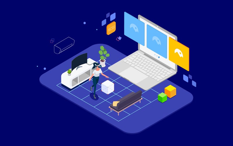 Download Иллюстрация "Arrange Furniture with AR Isometric 3 - T2 - Illustration" / Arrange Furniture with AR Isometric 3 - T2 - Illustration - Иллюстрация на тему графика isometric illustration blockchain platform finance report chart analysis growth device laptop bussiness strategy people design.