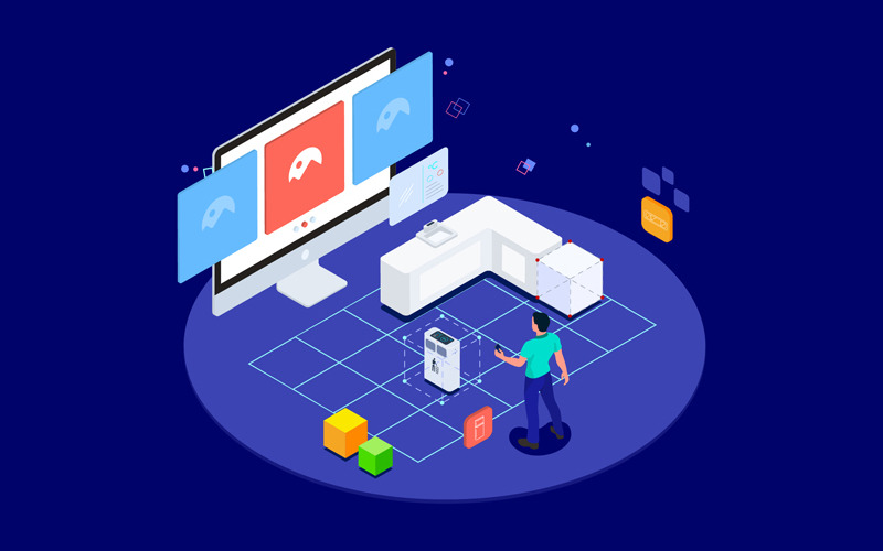 Download Иллюстрация "Arrange Furniture with AR Isometric 4 - T2 - Illustration" / Arrange Furniture with AR Isometric 4 - T2 - Illustration - Иллюстрация на тему графика isometric illustration blockchain platform finance report chart analysis growth device laptop bussiness strategy people design.