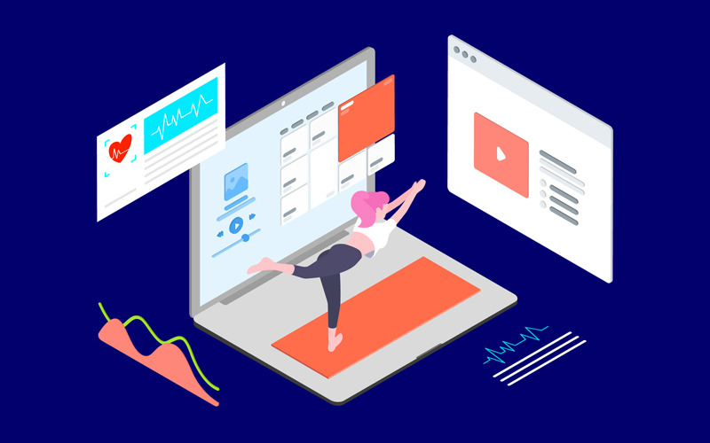 Download Иллюстрация "ARVR Exercise And Sport 1 - Illustration" / ARVR Exercise And Sport 1 - Illustration - Иллюстрация на тему графика isometric illustration blockchain platform finance report chart analysis growth device laptop bussiness strategy people design.