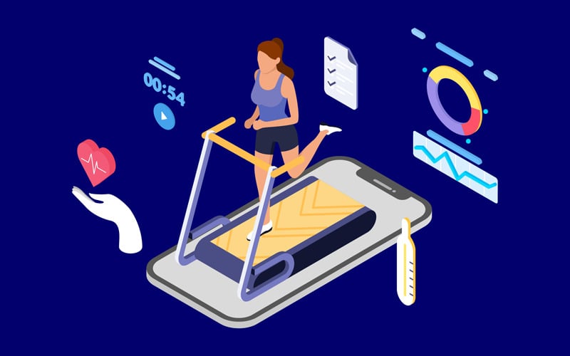 Download Иллюстрация "ARVR Exercise And Sport 2 - Illustration" / ARVR Exercise And Sport 2 - Illustration - Иллюстрация на тему графика isometric illustration blockchain platform finance report chart analysis growth device laptop bussiness strategy people design.