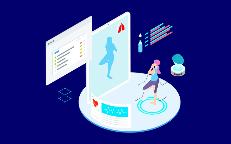 Download Иллюстрация "ARVR Exercise And Sport 3 - Illustration" / ARVR Exercise And Sport 3 - Illustration - Иллюстрация на тему графика isometric illustration blockchain platform finance report chart analysis growth device laptop bussiness strategy people design.