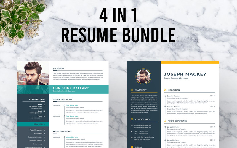 Download Резюме "Bundle Resume Template" / Bundle Resume Template - Адаптивный Резюме на тему графика a4 clean resume cv doc elegant modern professional creative minimal portfolio word medical template