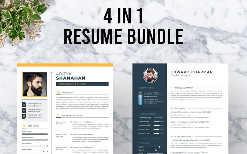 Download Резюме "Clean & Modern Bundle Resume Template" / Clean & Modern Bundle Resume Template - Адаптивный Резюме на тему графика a4 clean resume cv doc elegant modern professional creative minimal portfolio word medical template