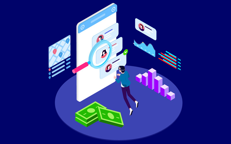 Download Иллюстрация "Data Analysisc with AR VR Isometric 1 - T2 - Illustration" / Data Analysisc with AR VR Isometric 1 - T2 - Illustration - Иллюстрация на тему графика isometric illustration blockchain platform finance report chart analysis growth device laptop bussiness strategy people design.