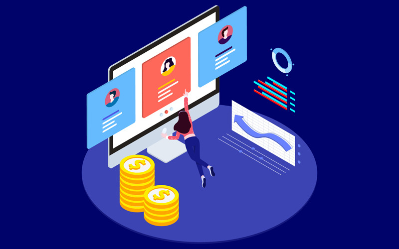 Download Иллюстрация "Data Analysisc with AR VR Isometric 3 - T2 - Illustration" / Data Analysisc with AR VR Isometric 3 - T2 - Illustration - Иллюстрация на тему графика isometric illustration blockchain platform finance report chart analysis growth device laptop bussiness strategy people design.