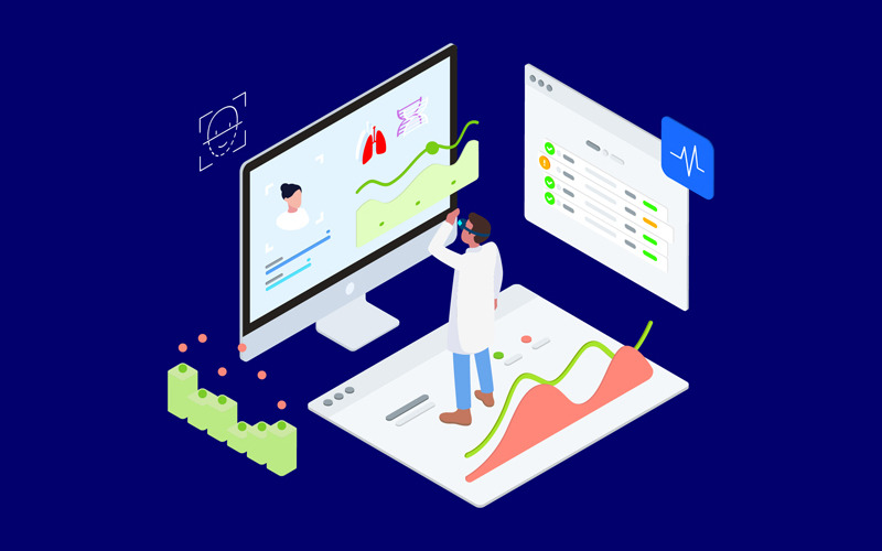 Download Иллюстрация "Diagnose Patients_s Health 3 - Illustration" / Diagnose Patients_s Health 3 - Illustration - Иллюстрация на тему графика isometric illustration blockchain platform finance report chart analysis growth device laptop bussiness strategy people design.
