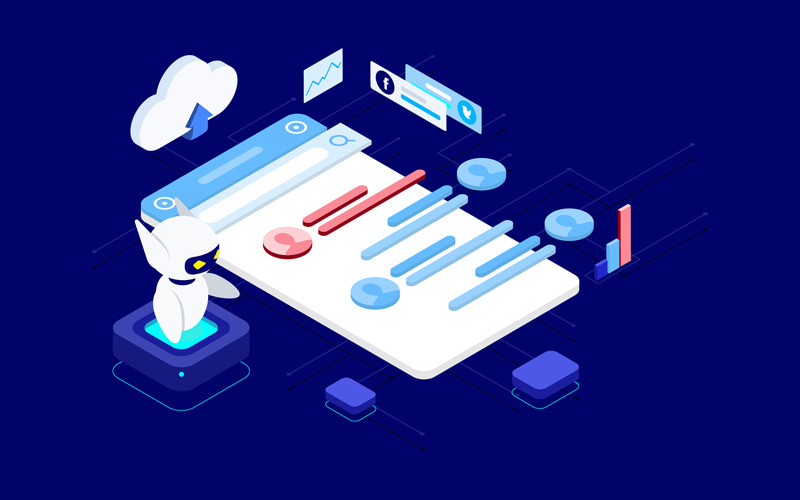 Die ChatBot-Plattform funktioniert mit AI Isometric - T2 - Illustration