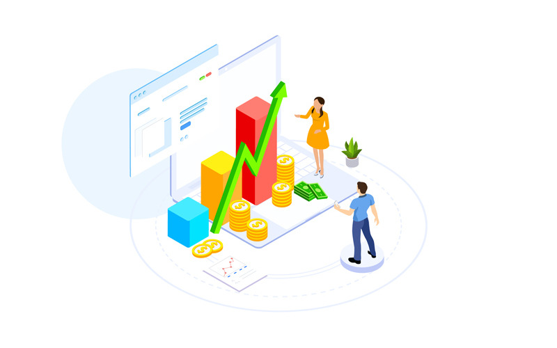 Download Иллюстрация "Financial planning 1 - Illustration" / Financial planning 1 - Illustration - Иллюстрация на тему графика isometric illustration blockchain platform finance report chart analysis growth device laptop bussiness strategy people design.