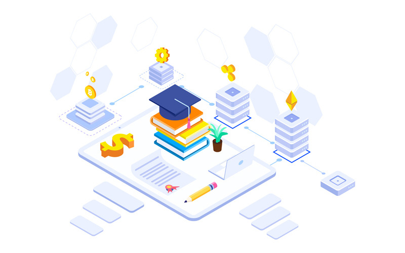 Download Иллюстрация "Fund higher education 5 - Illustration" / Fund higher education 5 - Illustration - Иллюстрация на тему графика isometric illustration blockchain platform finance report chart analysis growth device laptop bussiness strategy people design.