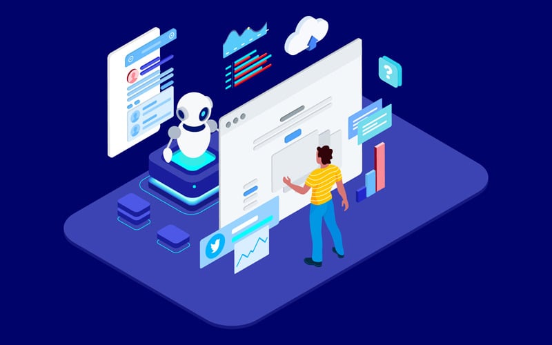 Download Иллюстрация "Human Chatting on Chatbot Application Isometric - T2 - Illustration" / Human Chatting on Chatbot Application Isometric - T2 - Illustration - Иллюстрация на тему графика isometric illustration blockchain platform finance report chart analysis growth device laptop bussiness strategy people design.