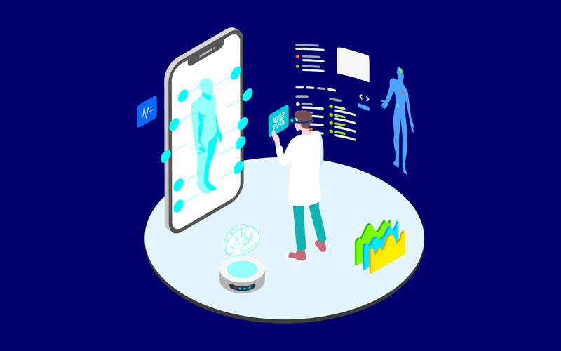 Download Иллюстрация "Human_s Body Simulation 2 - Illustration" / Human_s Body Simulation 2 - Illustration - Иллюстрация на тему графика isometric illustration blockchain platform finance report chart analysis growth device laptop bussiness strategy people design.