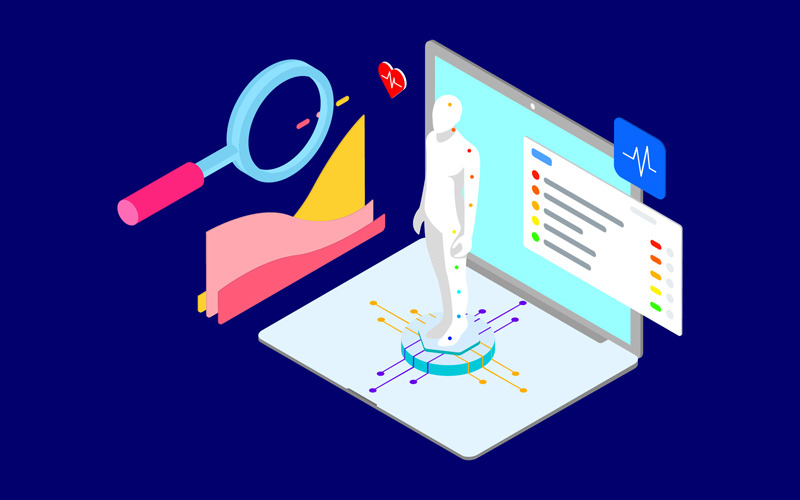 Download Иллюстрация "Human_s Body Simulation 4 - Illustration" / Human_s Body Simulation 4 - Illustration - Иллюстрация на тему графика isometric illustration blockchain platform finance report chart analysis growth device laptop bussiness strategy people design.