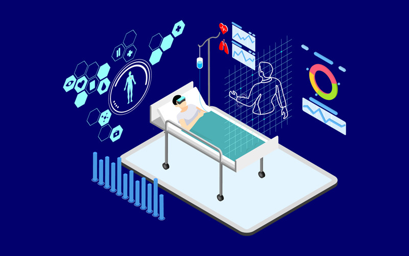 Download Иллюстрация "Interact With Virtual Doctors 1 - Illustration" / Interact With Virtual Doctors 1 - Illustration - Иллюстрация на тему графика isometric illustration blockchain platform finance report chart analysis growth device laptop bussiness strategy people design.