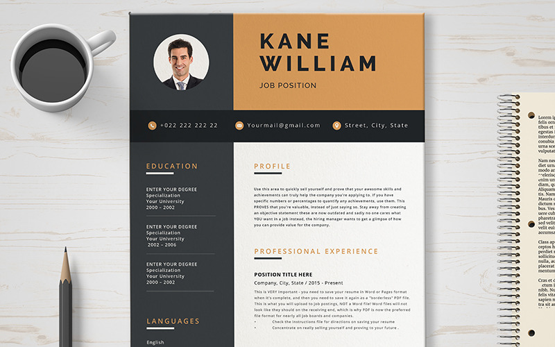 Download Резюме "Kane Willson Resume Template" / Kane Willson Resume Template - Резюме на тему графика layout,resume,clean,cv,cover,creative,curriculum,vitae,design,template,employment,job,modern,professional,simple,student,portfolio,career,templates,cmyk