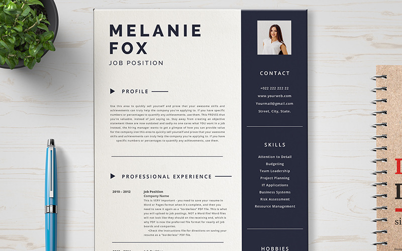 Download Резюме "Melanine Fox Resume Template" / Melanine Fox Resume Template - Резюме на тему графика layout,a4,resume,clean,cv,cover,creative,curriculum,vitae,design,template,employment,job,modern,professional,simple,student,career,templates,reference