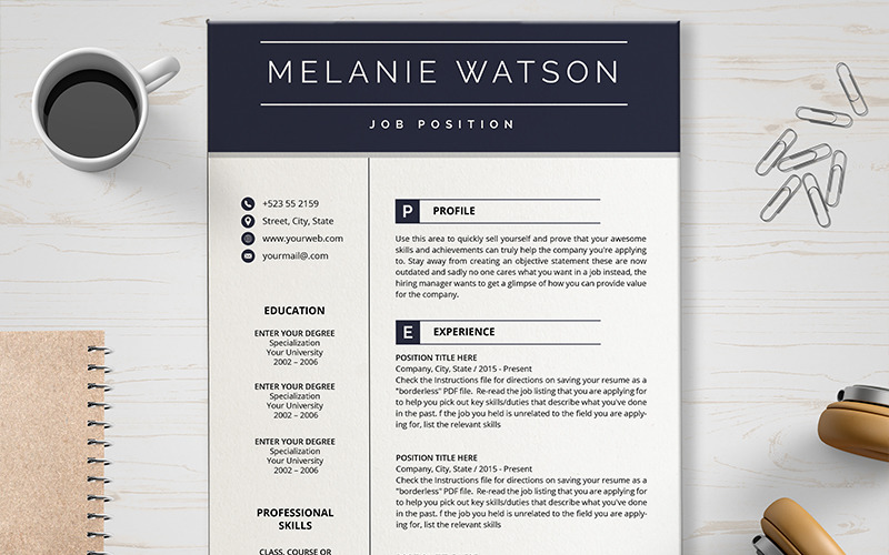 Download Резюме "Melanine Watson Resume Template" / Melanine Watson Resume Template - Резюме на тему графика layout,a4,resume,clean,cv,cover,creative,curriculum,vitae,design,template,employment,job,modern,professional,simple,student,portfolio,templates,cmyk