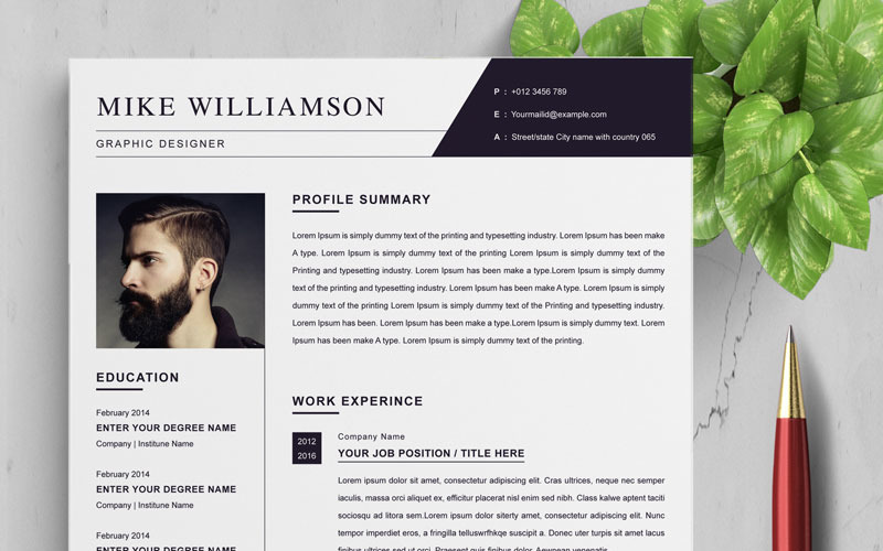 Download Резюме "Mike Resume Template" / Mike Resume Template - Резюме на тему графика 2 page a4 clean cv design elegant resume female feminine infographic letter minimalist modern portfolio professional indesign minimal pages