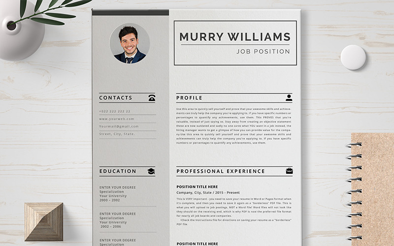 Download Резюме "Murry Resume Template" / Murry Resume Template - Резюме на тему графика layout,resume,clean,cv,cover,creative,curriculum,vitae,design,template,employment,job,modern,professional,simple,student,portfolio,career,templates,reference