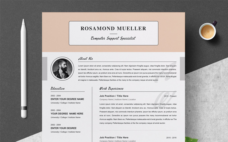 Download Резюме "Rosamond Resume Template" / Rosamond Resume Template - Резюме на тему графика 1 page resume 2 clean cv cover letter design template illustrator eps mac pages microsoft word modern photoshop psd professional