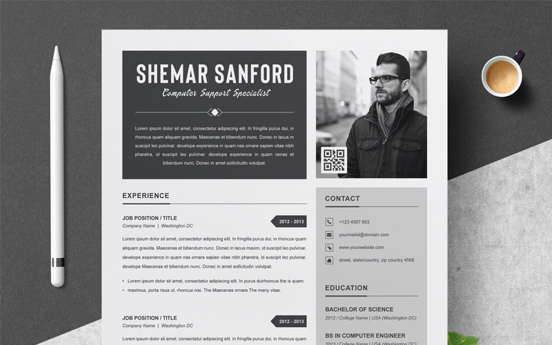 Download Резюме "Shemar Resume Template" / Shemar Resume Template - Резюме на тему графика resume template cv word professional black clean one page resume apple pages photo simple resuem cv editable man doctor teacher