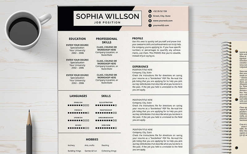 Download Резюме "Sofia Resume Template" / Sofia Resume Template - Резюме на тему графика layout,a4,resume,clean,cv,cover,curriculum,vitae,design,template,employment,job,modern,professional,simple,student,portfolio,career,templates,reference
