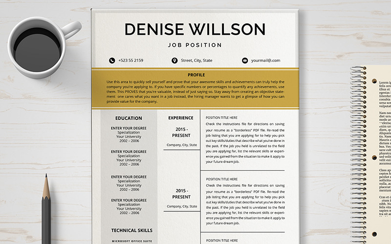 Download Резюме "Denise Willson Resume Template" / Denise Willson Resume Template - Резюме на тему графика layout,a4,resume,clean,cv,cover,creative,curriculum,vitae,design,template,employment,job,modern,professional,simple,student,portfolio,career,templates