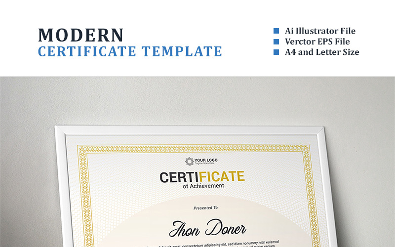 Diploma moderno, plantilla de certificado de logros