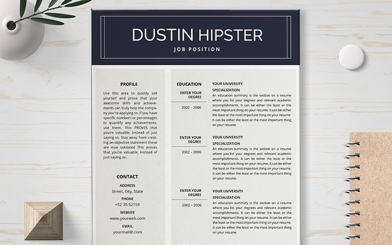 Download Резюме "Dustin Hipster Resume Template" / Dustin Hipster Resume Template - Резюме на тему графика layout,a4,resume,clean,cv,cover,creative,curriculum,vitae,design,template,employment,job,modern,professional,simple,student,career,templates,cmyk