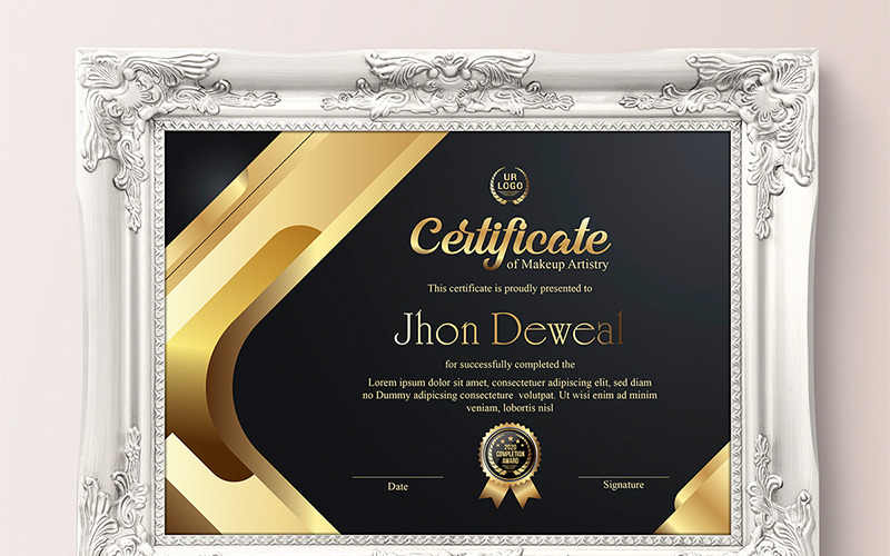 Download Шаблон сертификата "Gold Elegant & Silver Black Certificate Template" / Gold Elegant & Silver Black Certificate Template - Шаблон сертификата на тему графика achievement appreciation award diploma completion acknowledgement certificates eyelash nail extension modern luxury multipurpose professional training red blue gold green yellow