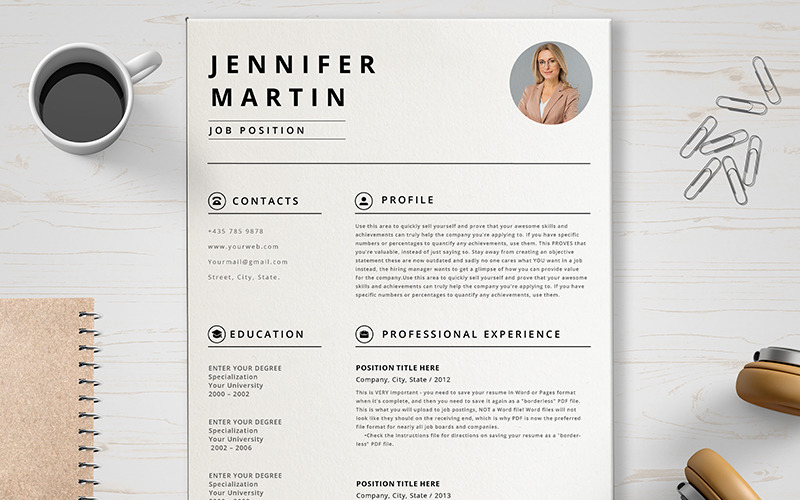 Download Резюме "Jennifer Martin Resume Template" / Jennifer Martin Resume Template - Резюме на тему графика layout,a4,resume,clean,cv,cover,creative,curriculum,vitae,design,template,employment,modern,professional,simple,student,portfolio,career