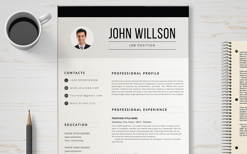 Download Резюме "John Resume Template" / John Resume Template - Резюме на тему графика layout,resume,clean,cv,cover,creative,curriculum,vitae,design,template,employment,job,modern,professional,us,student,portfolio,career,templates,cmyk