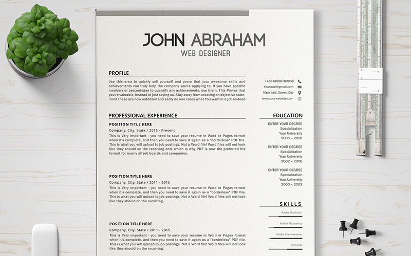 Download Резюме "John Resume Template" / John Resume Template - Резюме на тему графика layout,a4,resume,clean,cv,cover,creative,curriculum,vitae,design,template,employment,job,modern,professional,simple,student,portfolio,career,templates