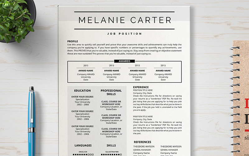 Download Резюме "Melanine Resume Template" / Melanine Resume Template - Резюме на тему графика layout,a4,resume,clean,cv,cover,curriculum,vitae,design,template,employment,job,modern,professional,simple,student,portfolio,career,templates,cmyk