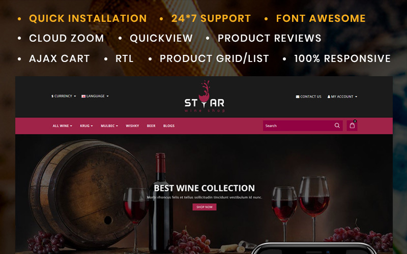 Шаблон OpenCart Star The Wine Store