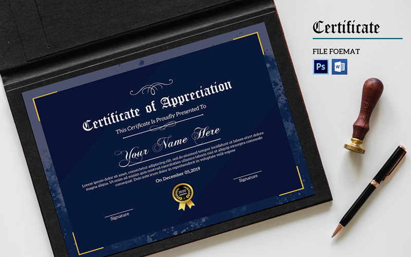 Download Шаблон сертификата "Sampa Appreciation Certificate Template" / Sampa Appreciation Certificate Template - Шаблон сертификата на тему графика certificate,template,appreciation,achievement,design,download,editable,printable,academic,business,letter,photoshop,word,award,completion