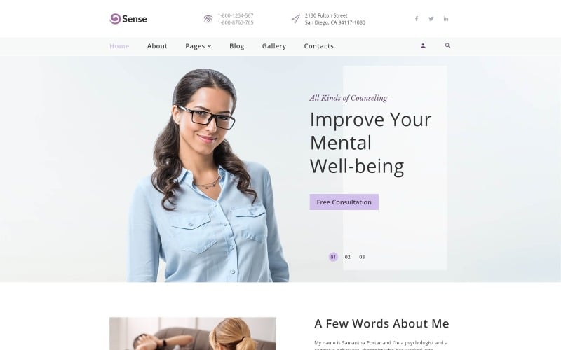 Sense - Многостраничный чистый шаблон Joomla для психолога