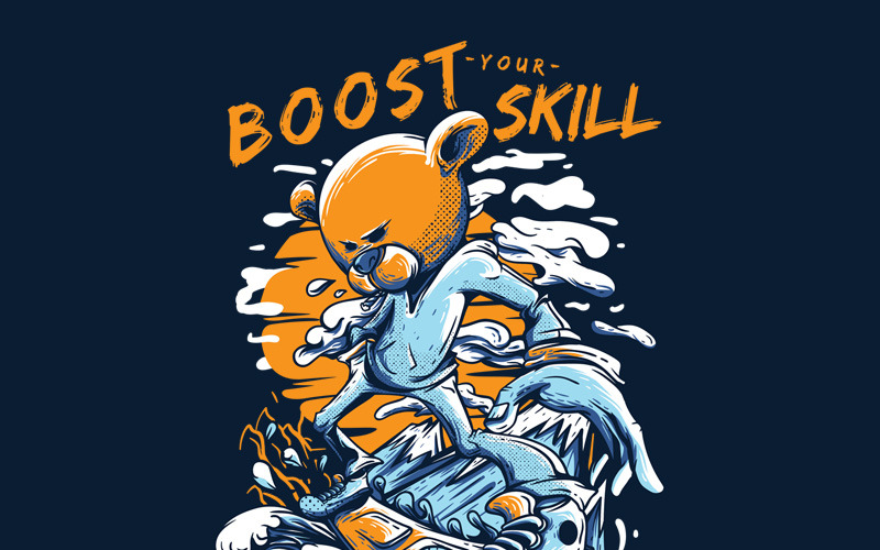 Download T-shirt Design "Boost Your Skill - T-shirt Design" / Boost Your Skill - T-shirt Design - T-shirt Design на тему графика illustration t-shirt design artwork apparel merch fashion style creative artistic custom dope streetwear bear snowboard surfer winter mascot holiday cartoon