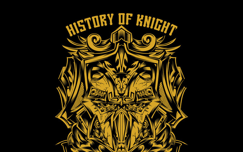 Download T-shirt Design "History of Knight - T-shirt Design" / History of Knight - T-shirt Design - T-shirt Design на тему графика illustration t-shirt design artwork apparel merch fashion style creative artistic custom dope streetwear yellow medieval detailed vintage king knight majestic