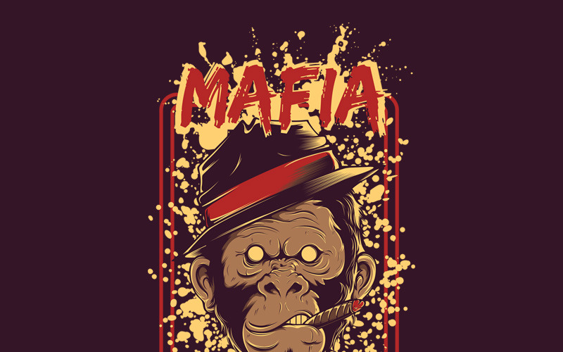 Download T-shirt Design "Mafia - T-shirt Design" / Mafia - T-shirt Design - T-shirt Design на тему графика illustration t-shirt design artwork apparel merch fashion style creative artistic custom dope streetwear mafia monkey animal red grune dark gang