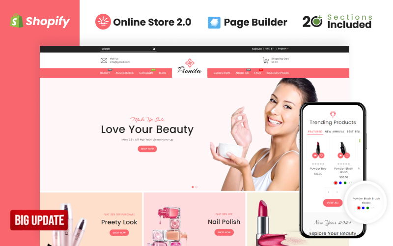 Pionita Cosmetics Store Shopify Teması