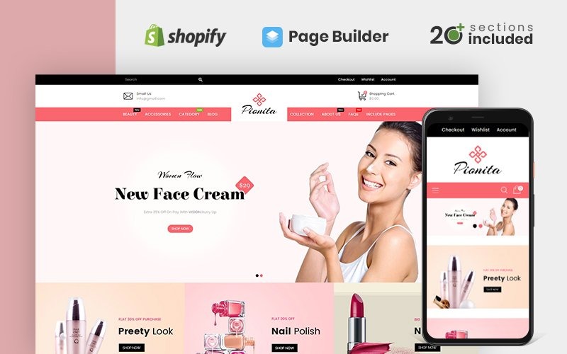 pionita cosmetics store shopify тема