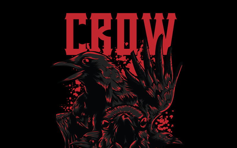 Download T-shirt Design "The Crow - T-shirt Design" / The Crow - T-shirt Design - T-shirt Design на тему графика illustration t-shirt design artwork apparel merch fashion style creative artistic custom dope streetwear crow bird animal dark red deadly grunge