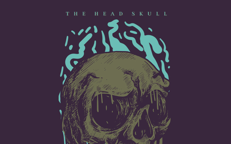 Download T-shirt Design "The Head Skull - T-shirt Design" / The Head Skull - T-shirt Design - T-shirt Design на тему графика illustration t-shirt design artwork apparel merch fashion style creative artistic custom dope streetwear grunge festival music metal dark skull head