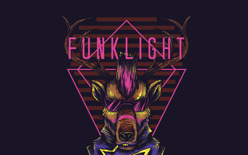 Download T-shirt Design "Funk Light - T-shirt Design" / Funk Light - T-shirt Design - T-shirt Design на тему графика illustration t-shirt design artwork apparel merch cartoon events fashion graphics poster mascot festival deer animal cyberfunk dope future style newwave
