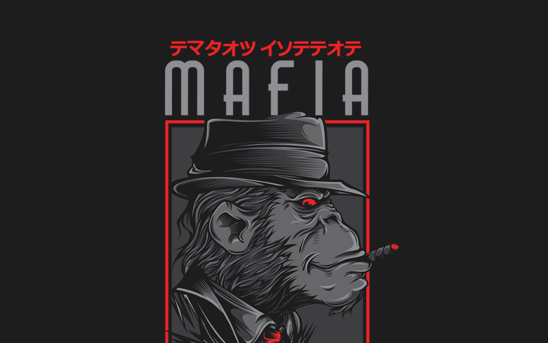Download T-shirt Design "Mafia Monkey - T-shirt Design" / Mafia Monkey - T-shirt Design - T-shirt Design на тему графика illustration t-shirt design artwork apparel merch cartoon events fashion hype style creative artistic custom dope streetwear monkey red mafia smoke