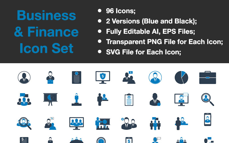Download Набор иконок "Business & Finance - Premium Vector Icon Set" / Business & Finance - Premium Vector Icon Set - Набор иконок на тему графика business icon set finance corporate man team online e-commerce graph job document statement insurance female search find review feedback file