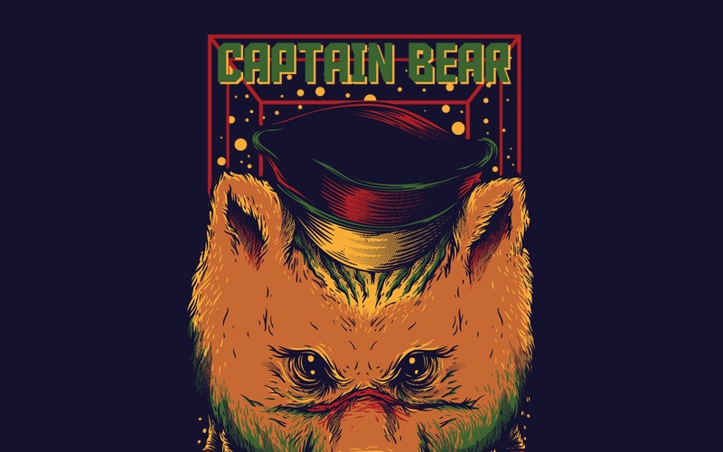 Download T-shirt Design "Captain Bear - T-shirt Design" / Captain Bear - T-shirt Design - T-shirt Design на тему графика illustration t-shirt design artwork apparel merch cartoon events fashion graphics poster mascot festival orange bear captain rasta style music reggae