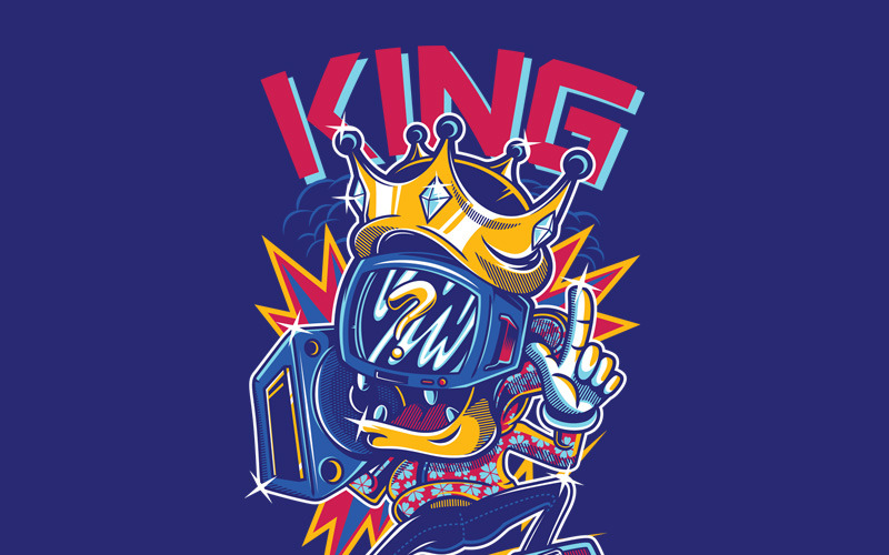 Download T-shirt Design "King - T-shirt Design" / King - T-shirt Design - T-shirt Design на тему графика illustration t-shirt design artwork apparel merch cartoon events fashion graphics poster mascot festival king popart graffiti funky colorful youth urban